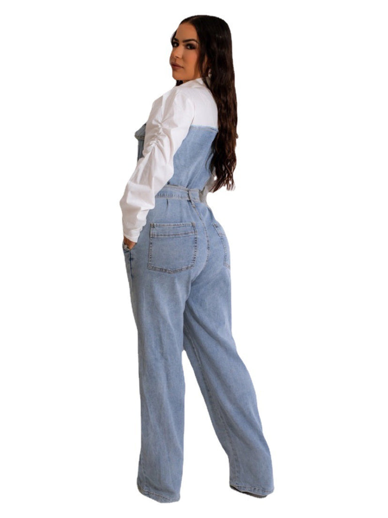 Casual Denim Stitching Plus Size Jumpsuit