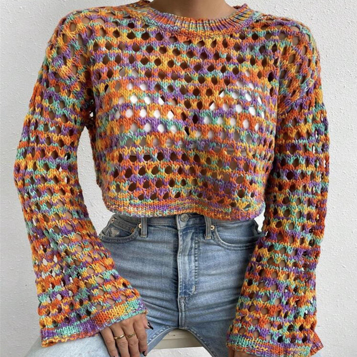 Retro Short Women's Colorful Woven Top Sweater