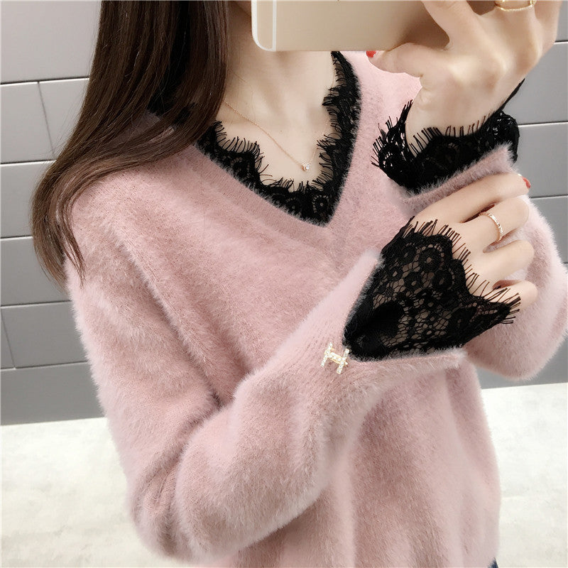 Fashion All-match Ladies Mink Fleece Sweater