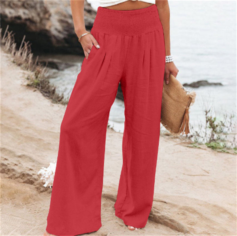 Women's Pants Casual Wide Leg Cotton Linen Loose Trousers