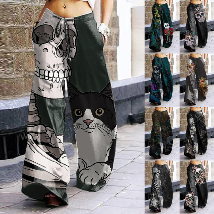 Summer Dark Rock Style Straight High Waist 3D Skull Overalls