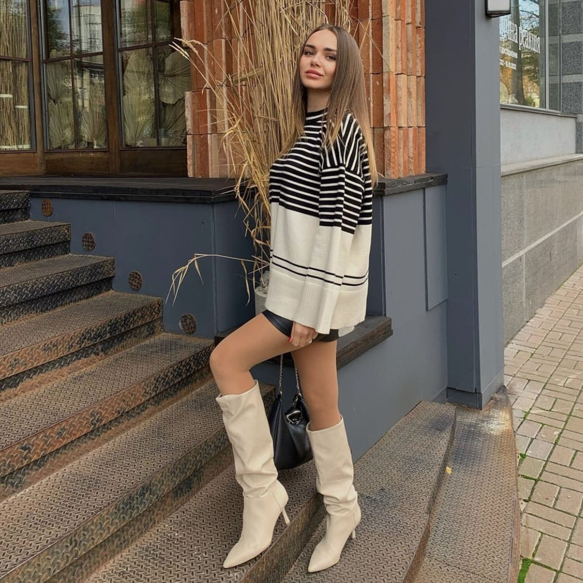 Women's Turtleneck Knitted Striped Loose Sweater