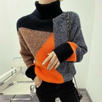 Women's High End Chic Western Style Contrasting Color Turtleneck Sweater