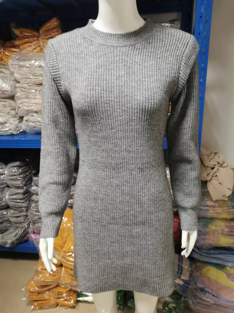 Solid Color Round Neck Long Sleeve Sexy Dress Sweater