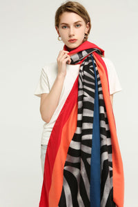 Double sided Satin printed zebra scarf with color edge