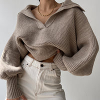 Lapel Pullover Knitting Women's Top