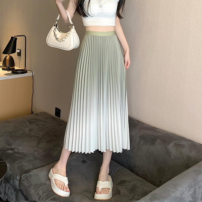 Gradient Color Springsummer Drooping Slimming Covering Elegant Word Organ Large Swing Skirt