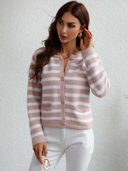 Striped Women's Single-breasted Cardigan Sweater