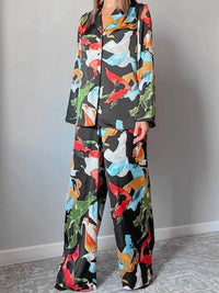 Women's Fashion Print Top Wide Leg Pants Suit