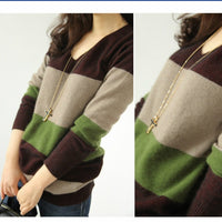 Women's V-neck Striped Loose Sweater