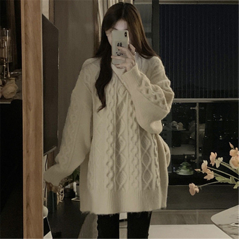 Sweater Idle Style Retro Twist Soft Glutinous Milk Apricot Female Student