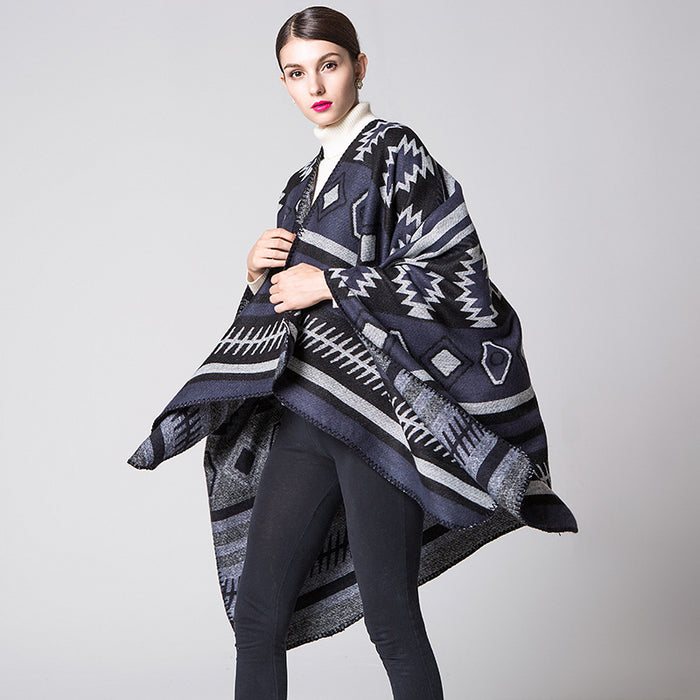 Geometric Puzzle Cloak Thicken And Lengthen Warm Air Conditioning Shawl Travel Blanket