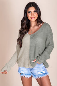 New Color Matching V-neck Pullover Sweater Knitted Long-sleeved Top