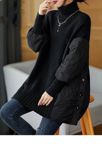 Foreign Style High Collar Splicing Sweater Women's Korean Version