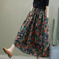 Floral SpringSummer New Mid-length High Waist Slimming A- Line Retro Elastic Midi Dress