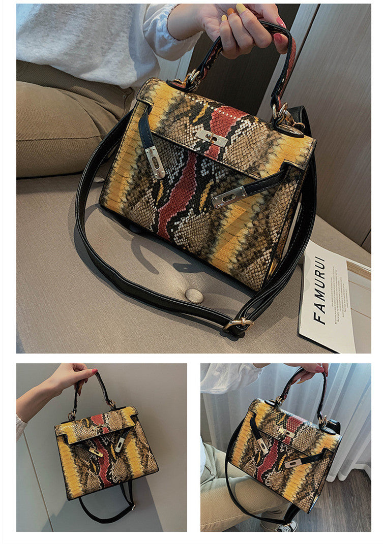 Women's Bag Single Snake Print Shoulder Bag Messenger Portable Platinum Bag