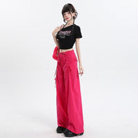 Straight Cargo Pants Women Bow Drawstring Wide Leg Track Pants