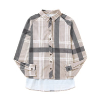 Female Autumn And Winter Check Lapel Long Sleeve Shirt