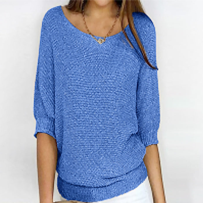 Solid Color Round Neck Sweater Women's