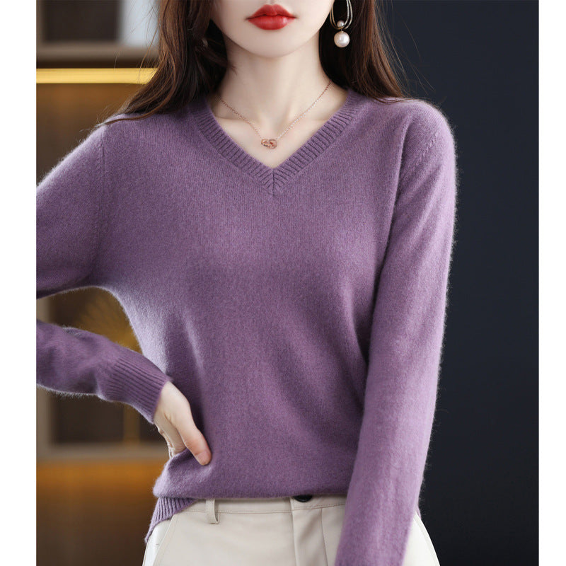 Women's V-neck Loose Pullover Long Sleeve Sweater