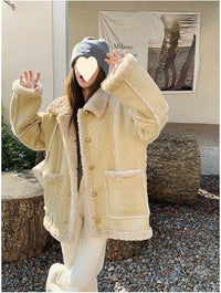 Fur-integrated Lamb Wool Coat For Women Winter