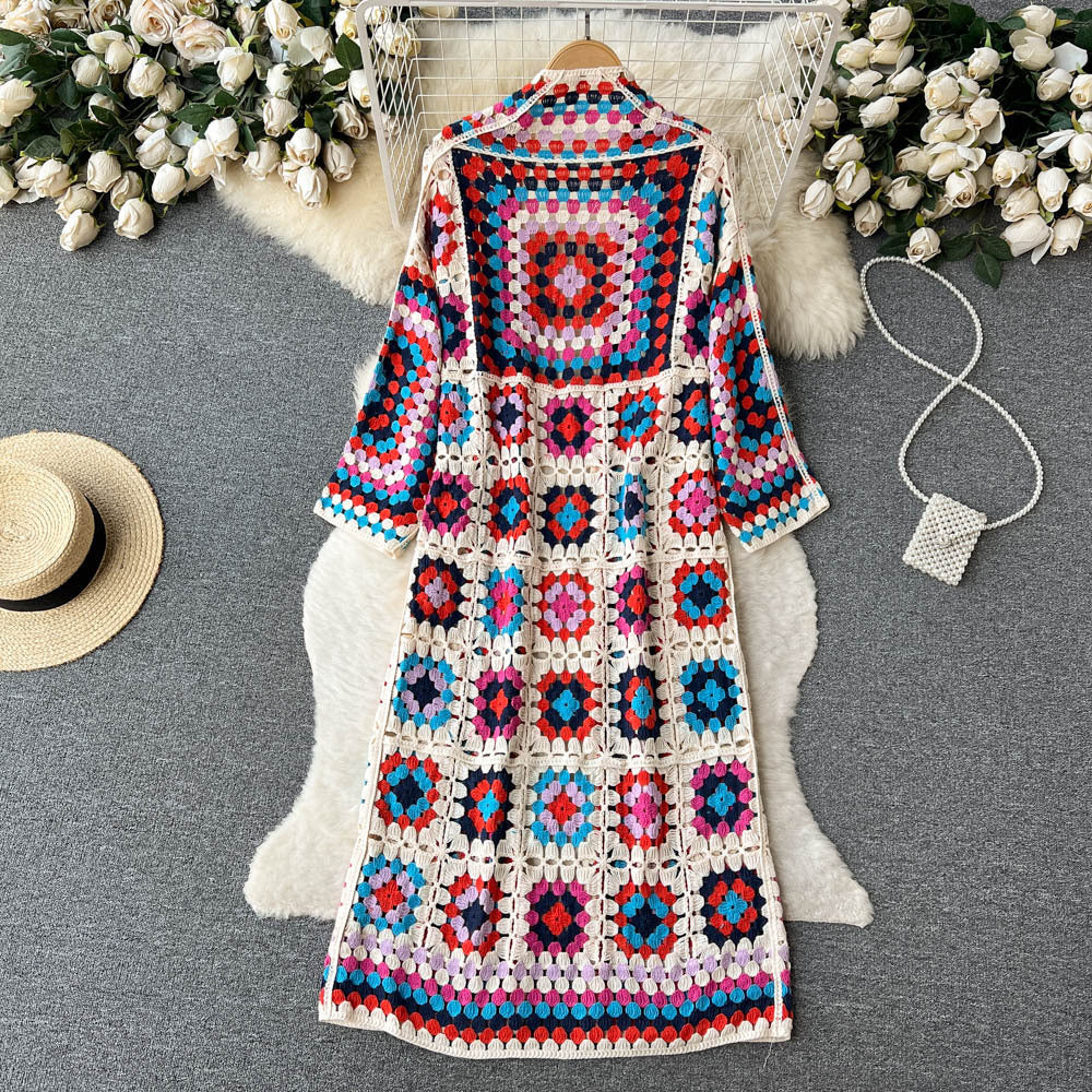 Bohemian Vacation Ethnic Print Vintage Long Style Long Sleeve Shawl Cardigan