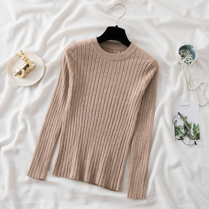 New Round Neck Sunken Stripe Knitwear For Women