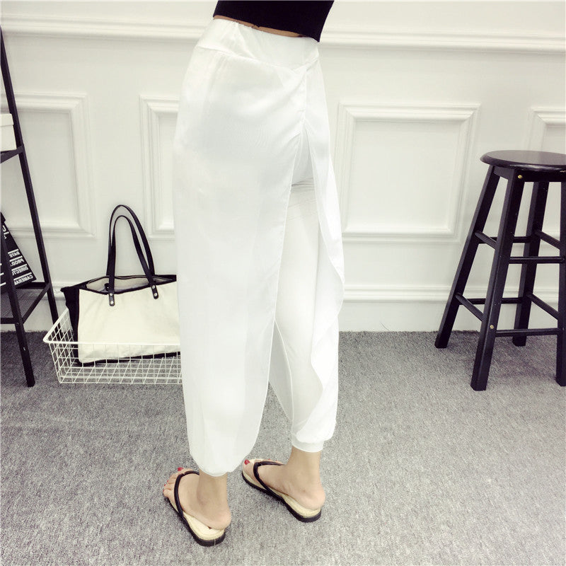 Solid Chiffon Harlem Slacks Fake Two Yoga Leggings