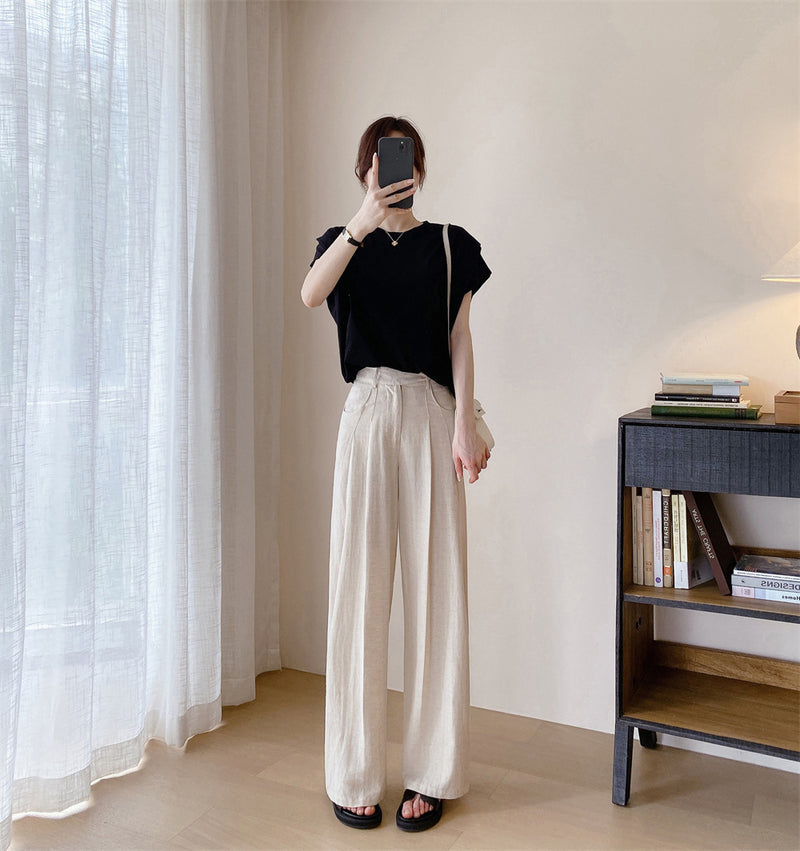 Tencel Linen Wide-leg Pants Thin High Waist Casual Sun-proof Cotton Linen Straight Trousers