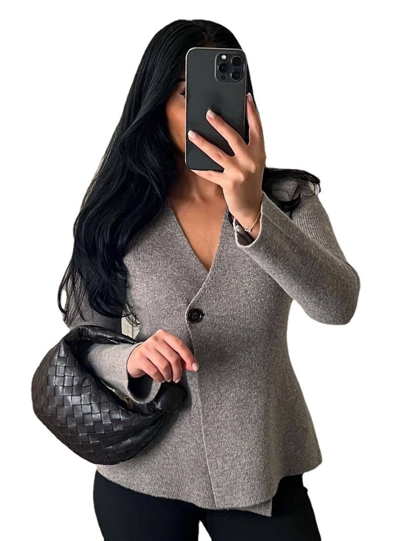 Loose All-match V-neck Knitted Women's Coat