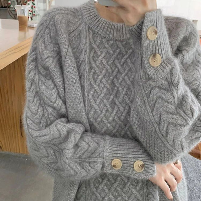 Women's Clothing Loose Feeling Retro Lazy Style Round Neck Base Sweater