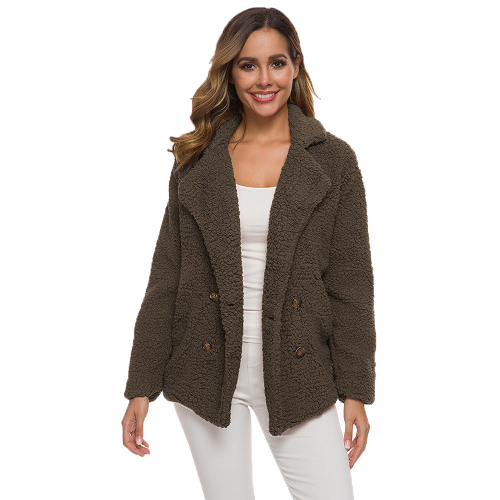 European And American Lamb Fleece Thickened Women's Sweater Coat