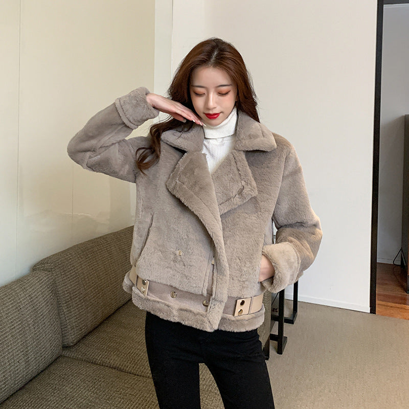 Thick large lapel loose and thin plush jacket