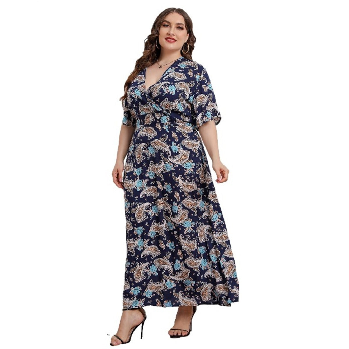 Plus Size Women's Printed Short Sleeve Dress