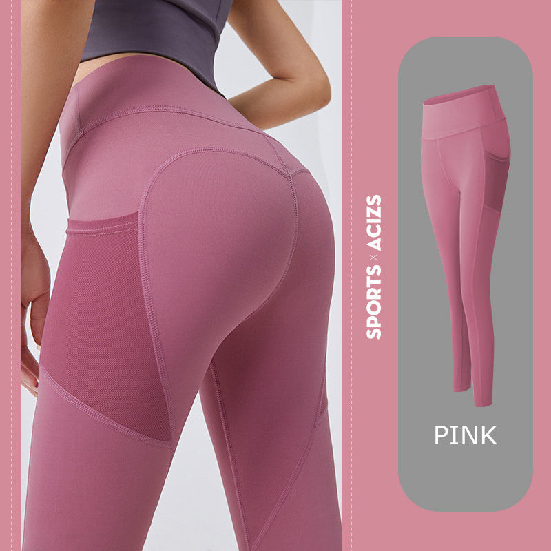 Thin Gym Pants With Buttock Mesh Tight Side Pockets