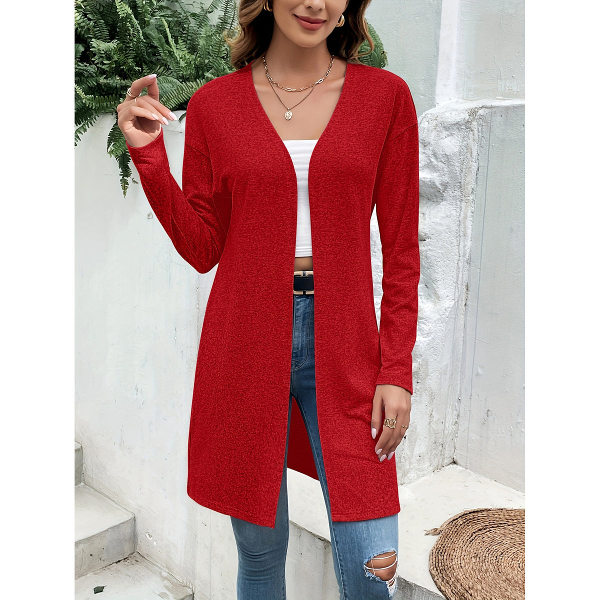 Women's Fashion Solid Color Cardigan Loose Shawl Top