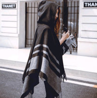 autumn and winter ladies cloak shawl hooded warm tassel scarf shawl dual-use thick shawl