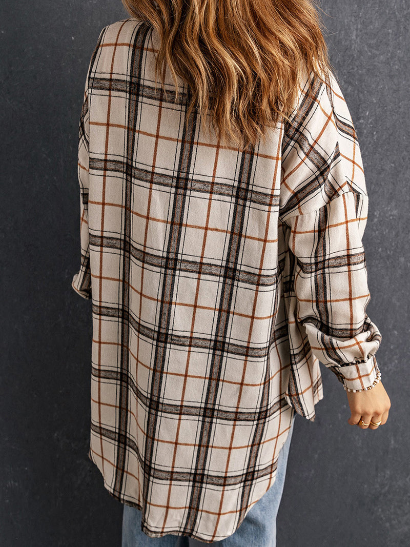 Plaid Long-sleeved Shirt Women's European And American Thigh-length Loose Cardigan All-matching Shirt