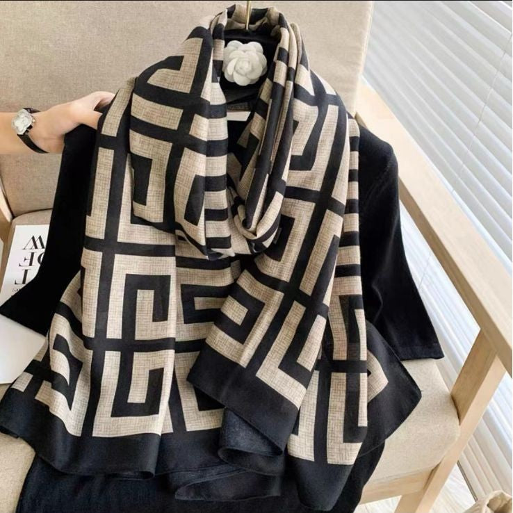 Printed Cotton And Linen Scarf Warm Outer Shawl