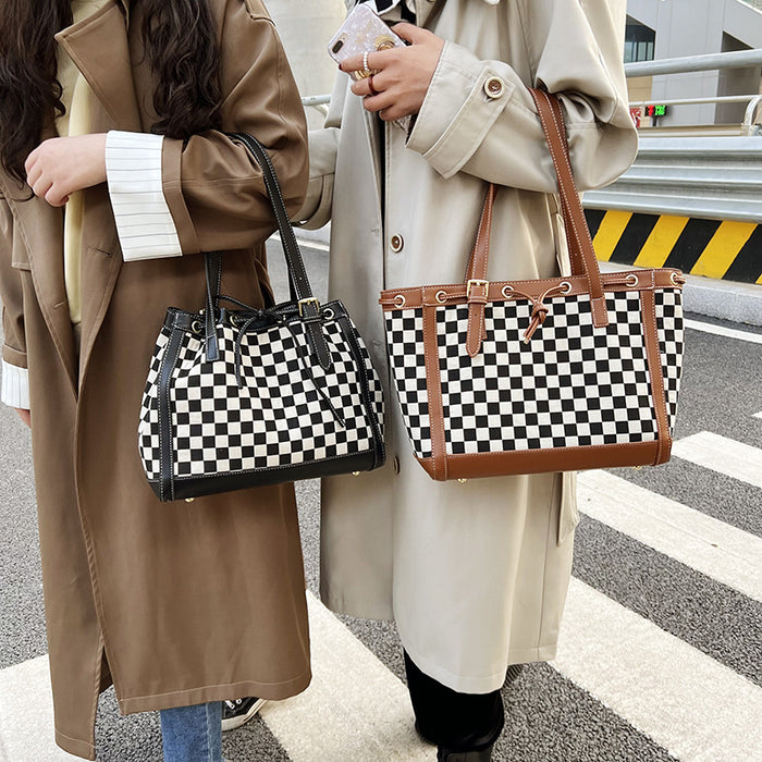 Contrast Color Tote Bag With Checkerboard