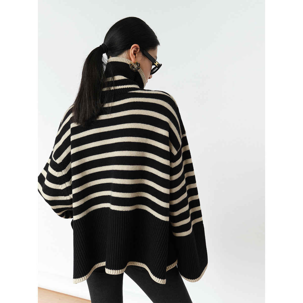 Women's Fashion Casual Loose Striped Turtleneck Sweater