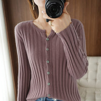 Women's Solid Color Wool Knitted Cardigan Sweater Coat