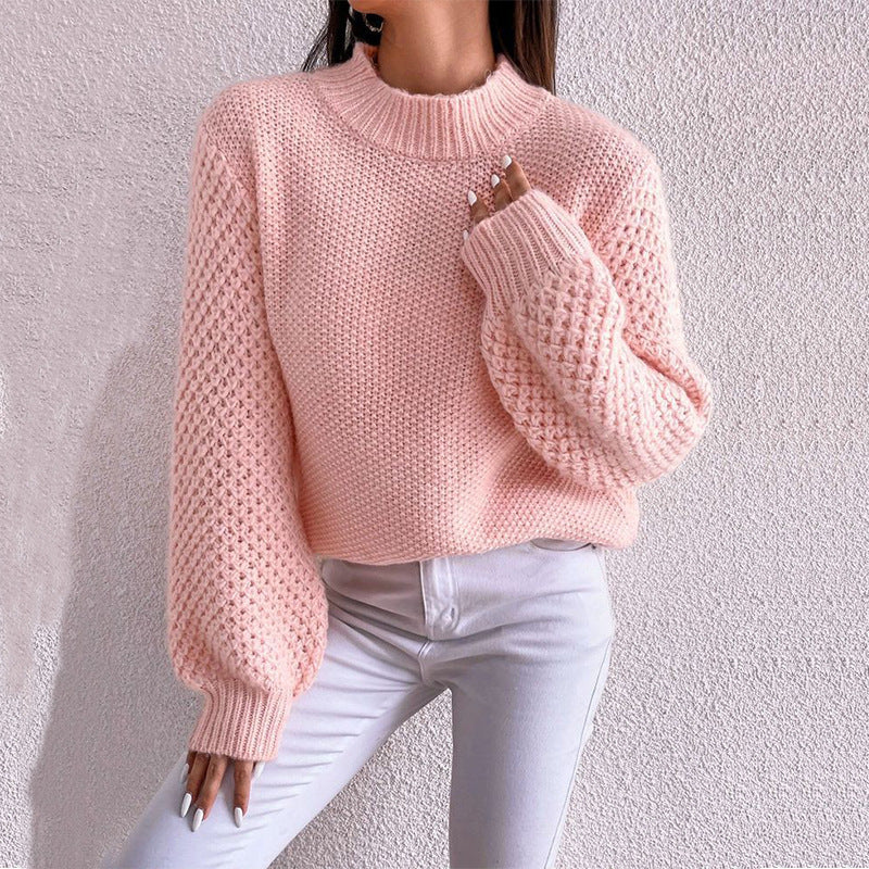 Women's Fashion Autumn And Winter Leisure Long Sleeve Round Neck Pure Color Warm Keeping Sweater