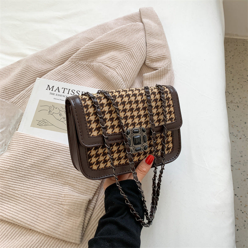 Textured Ladies Bag Retro Checkered Lock