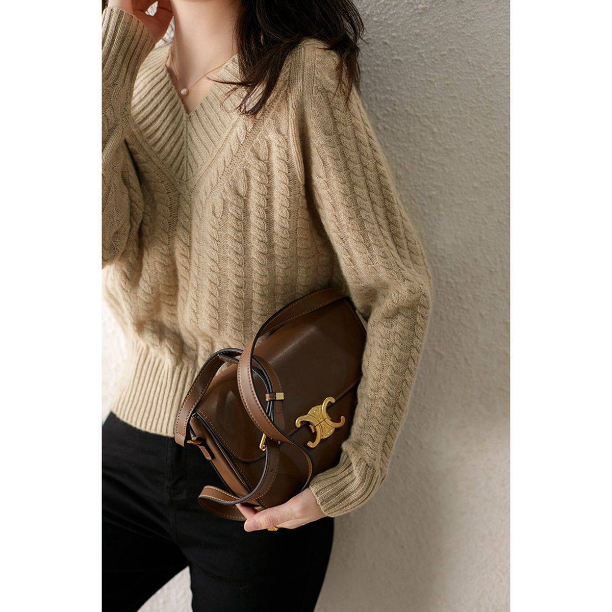 Soft Glutinous Twist Autumn And Winter Lazy Style Loose V-neck Sweater