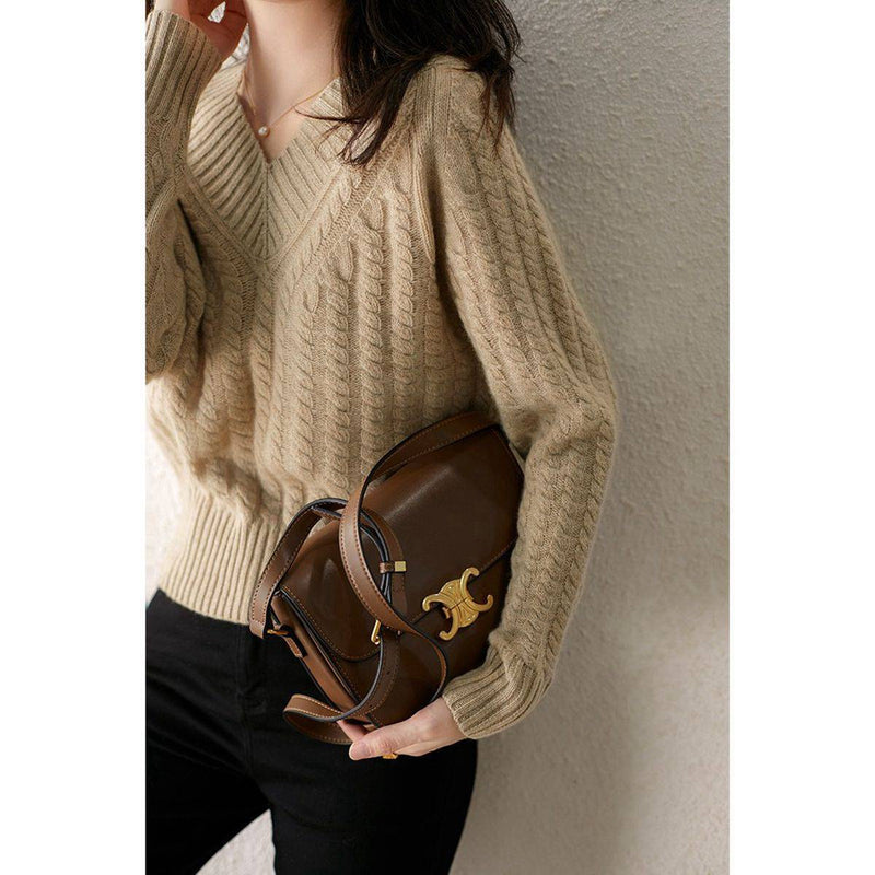 Soft Glutinous Twist Autumn And Winter Lazy Style Loose V-neck Sweater