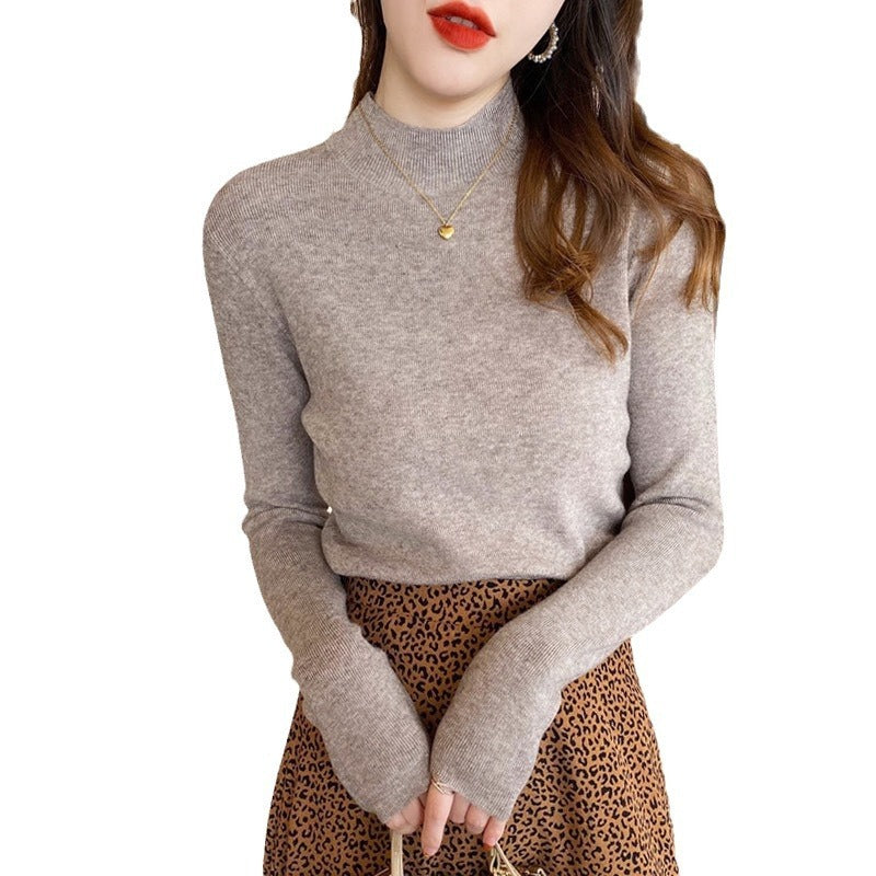 Women's Half Turtleneck Cashmere Bottoming Shirt High Elastic Sweater