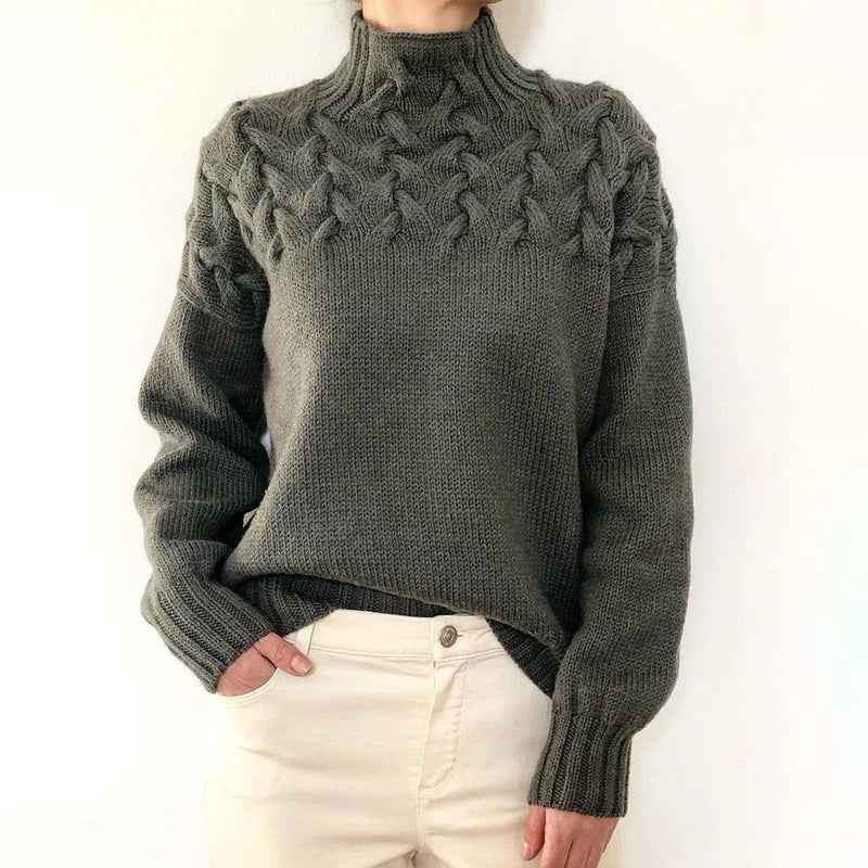 Fashion Cable Braided Detail Turtleneck Long Sleeve Sweater Women