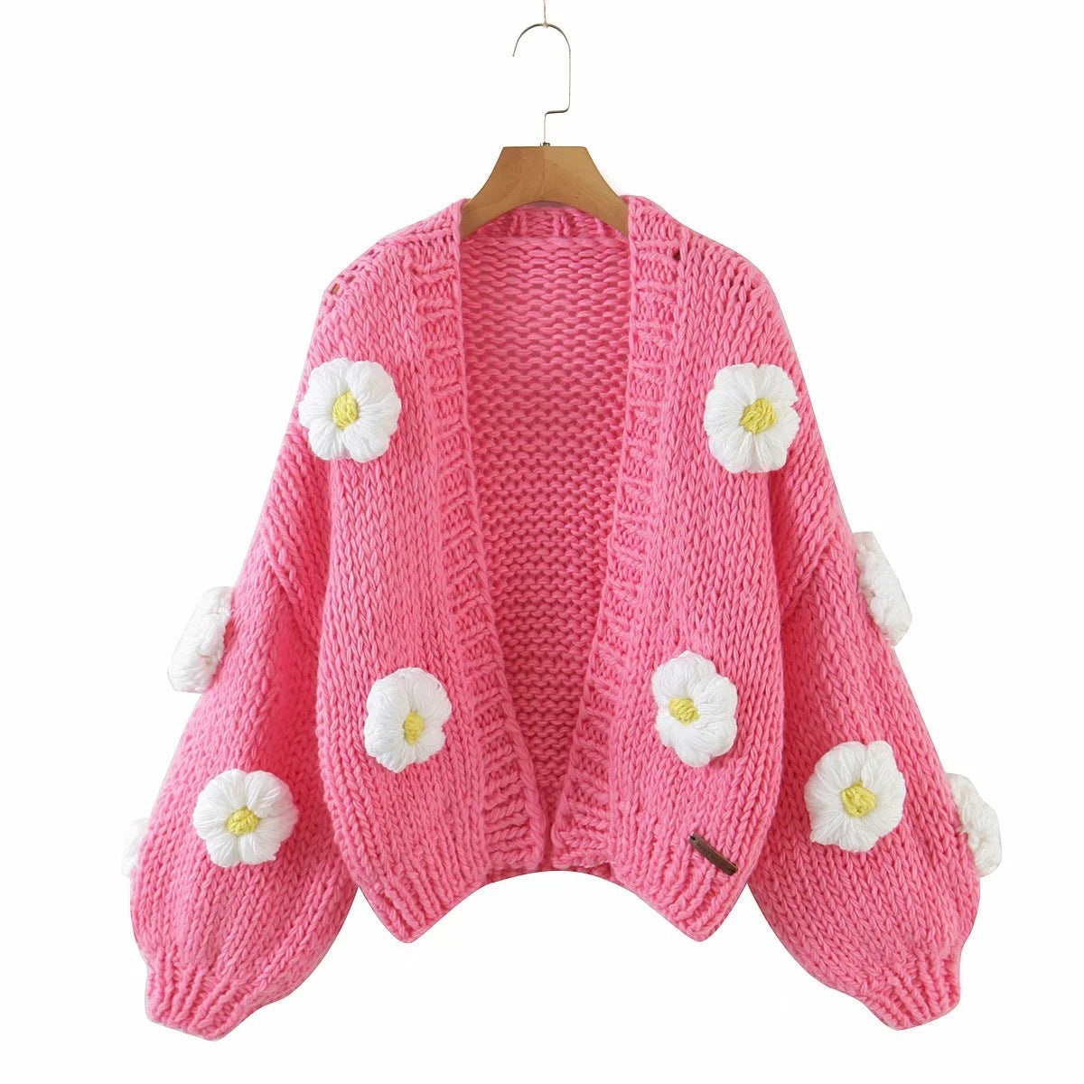 Pure Handmade Cardigan Slim Crochet Puff Three-dimensional Large Flower Sweater Women's Knitted Sweater