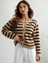 Striped Women's Single-breasted Cardigan Sweater